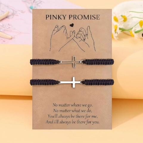 Ensemble de Bracelets en Corde Tressée avec Croix pour Couples en Acier Inoxydable Cœur Cadeau d'Anniversaire Bijoux pour Homme Femme