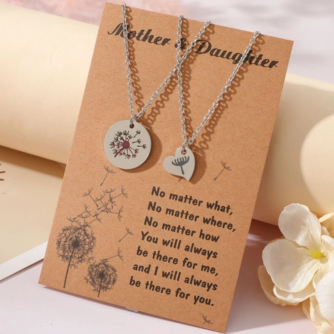 Collier Assorti Mère Fille en Acier Inoxydable Cœur Éléphant Dinosaure Papillon Pissenlit Bijoux Cadeau Pour Maman