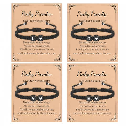 Bracelet en Corde Tressée Réglable Fait Main Avec Lettre Initiale Et Perles En Acrylique Cœur Carte Pinky Promise Cadeau
