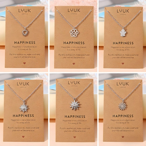 Collier Pendentif en Acier Inoxydable Bohème pour Femme Or Argent Cœur Soleil Mauvais Œil Ange Bijoux Carte de Vœux Cadeau