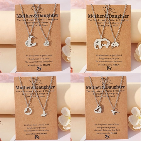 Collier Assorti Mère Fille en Acier Inoxydable Cœur Éléphant Dinosaure Papillon Pissenlit Bijoux Cadeau Pour Maman