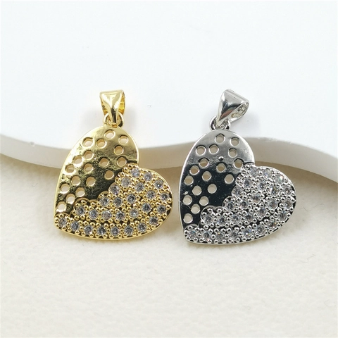 Modern Copper Heart Pendant Only (Without Chain) Half Hollow And Half Pave Rhinestone Shiny Heart Pendant For Women Jewelry Accessory