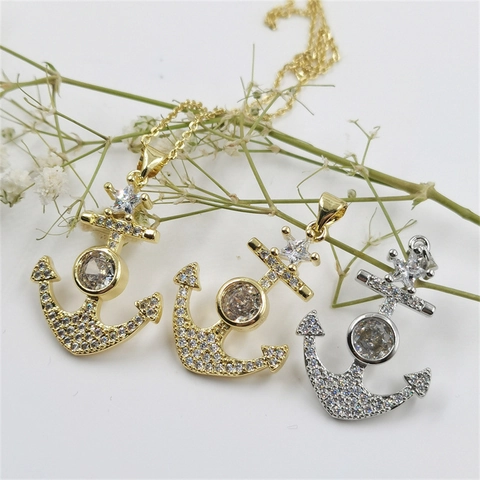 Ciondolo Ancora in Rame Moda Solo Senza Catena Strass Stella Tema Nautico Donna Gioielli Oro Argento Colore