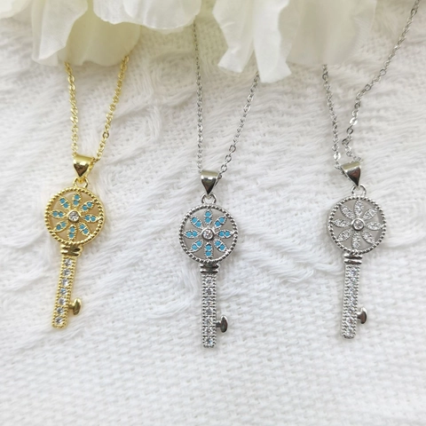Elegant Copper Key Pendant For Women Without Chain Gold Silver Plated Zirconia Micro Pave Hollow Floral Jewelry Accessory