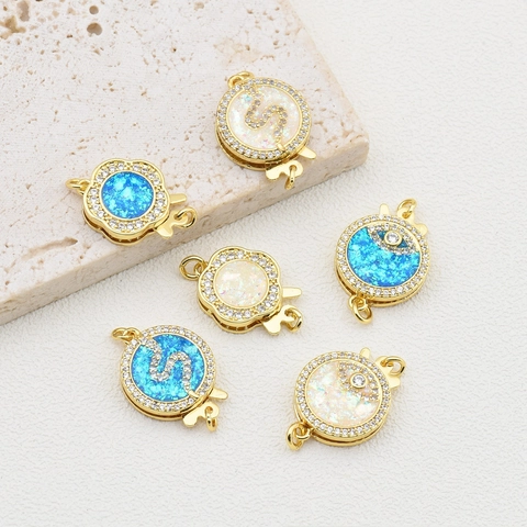 Connettore per Chiusura a Incastro in Rame Placcato Oro 18K a Forma di Fiore Serpente Occhio Con Zirconia Opale Sintetico