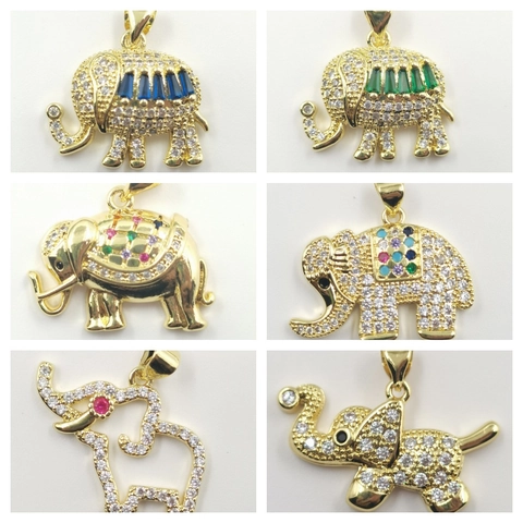 Fashion Gold Plated Copper Elephant Pendant Necklace Colorful Cubic Zirconia Animal Jewelry For Women Sweet Daily Accessories