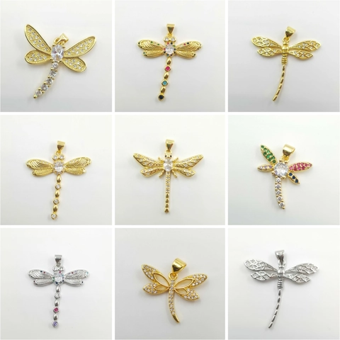 Copper Rhinestone Dragonfly Pendant Necklace For Women Elegant Natural Insect Dainty Jewelry Gold Silver Plated Gift Accessory