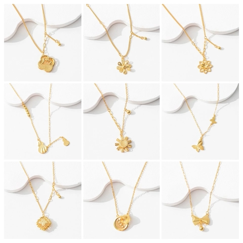 Vintage Chinese Style Copper Flower Heart Gourd Pendant Necklace For Women CNC Hollow Gold Plated Clavicle Chain Jewelry
