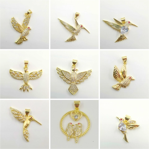 Exquisite Copper Gold Plated Bird Pendant Necklace For Women Animal Hummingbird Eagle Rhinestone Inlaid Jewelry Accessory Gift