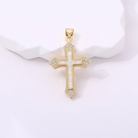 Vintage Gold Plated Copper Cross Pendant Necklace For Women Colorful Zirconia Religious Jewelry Without Chain