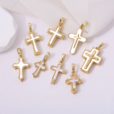 Vintage Kupfer Kreuz Anhänger Künstliche Perle Inlay DIY Schmuck Zubehör Retro Kreuz Charms Für Halskette Machen Damen Herren