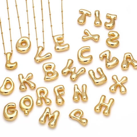 Modern Puffy Bubble Letter Pendant For Women Copper 18K Gold Plated Smooth Initial Alphabet Pendant Only Without Chain Jewelry