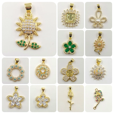 Fashion Copper Floral Sunflower Rose Pendant Only Without Chain Rhinestone Artificial Pearl Pendants Jewelry For Women