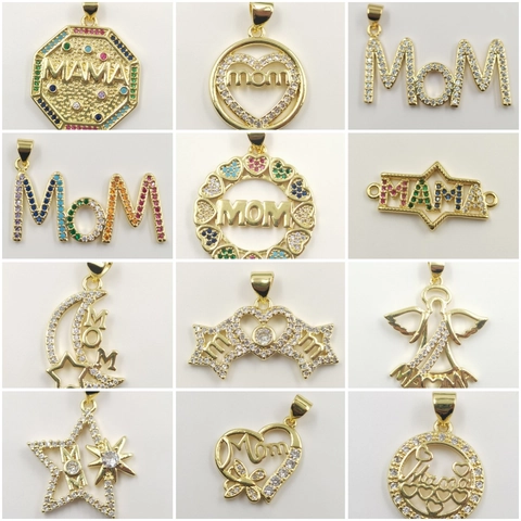Mother's Day Gift Copper Mama Letter Pendant Rhinestone Heart Angel Star Moon Multicolor Jewelry Pendants For Women Necklace