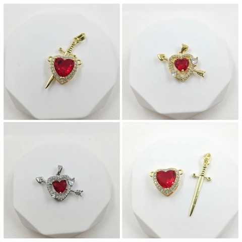 Fashion Cupid Arrow Heart Pendant Necklace Copper Red Rhinestone Inlaid Jewelry For Women Romantic Valentine's Day Gift