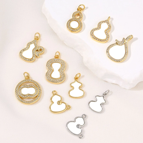 Vintage 18K Gold Plated Copper Gourd Pendant Rhinestone Inlaid Geometric Charms DIY Jewelry Making Accessories For Women
