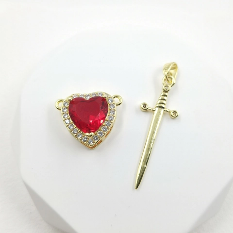 Fashion Cupid Arrow Heart Pendant Necklace Copper Red Rhinestone Inlaid Jewelry For Women Romantic Valentine's Day Gift