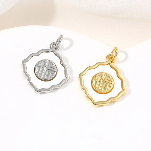 Chinese Style Copper Natural Shell Pendant Rhinestone Inlaid Ruyi Cloud Abacus Bagua Shape Women Jewelry DIY Accessory