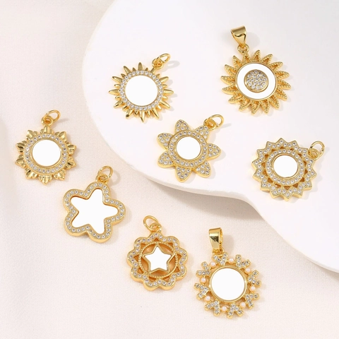 Vintage Copper Natural Shell Zirconia Pendant Necklace For Women Gold Plated Sunflower Star Sun Round Necklace Jewelry