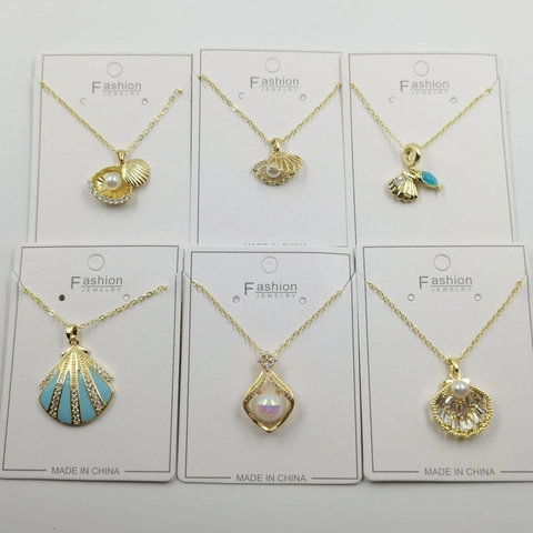 Copper Ocean Shell Pendant Necklace For Women Artificial Pearl Rhinestone Enamel Whale Clavicle Chain Jewelry