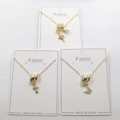 Gold Plated Copper Pendant Necklace For Women Cross Butterfly Star Shape Rhinestone Artificial Pearl Clavicle Chain Jewelry