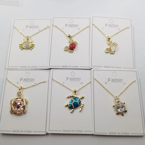 Ocean Animal Crab Turtle Pendant Necklace Gold Plated Copper Enamel Rhinestone Zirconia Sea Turtle Crab Marine Life Clavicle Chain Jewelry For Women