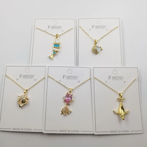 Copper Animal Pendant Necklace Rhinestone Inlaid Gold Plated Marine Fish Whale Dolphin Clavicle Chain Jewelry For Women
