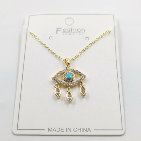 Bohemian Gold Plated Copper Evil Eye Pendant Necklace For Women Zirconia Sun Heart Geometric Clavicle Chain Jewelry Gift