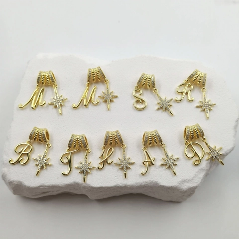 Copper Zirconia Script Initial Letter Pendant With North Star Charm For Women Gold Plated DIY Necklace Pendant Only
