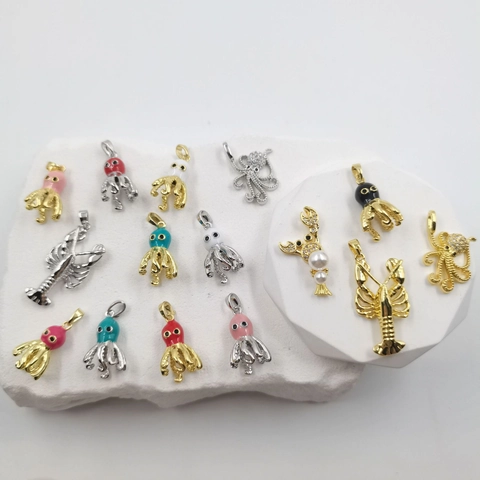Exotischer Kupfer Zirkonia Meereslebewesen Oktopus Hummer Anhänger 18K Vergoldet Emaille DIY Halskette Schmuck Zubehör Damen
