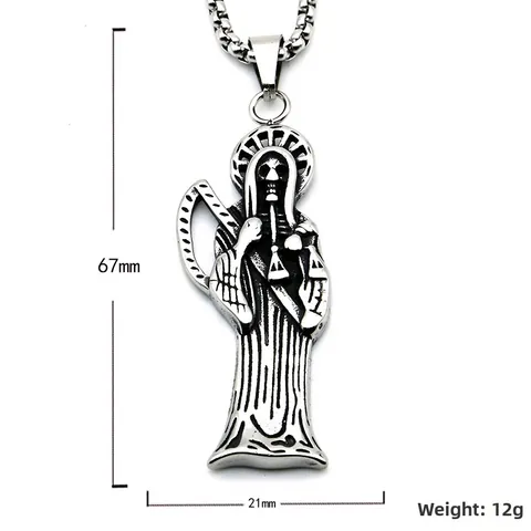 Vintage Edelstahl Santa Muerte Anhänger Halskette Für Herren Gothisch Punk Sensenmann Skelett Religiöser Kult Schmuck