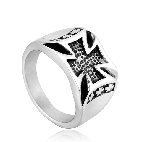 Men's Punk Hip Hop Cross Ring Titanium Steel Gothic Iron Cross Biker Ring Vintage Black Finish Religious Jewelry Gift for Men
