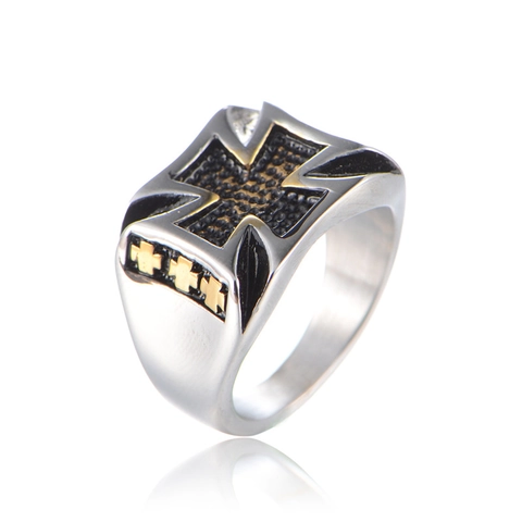 Men's Punk Hip Hop Cross Ring Titanium Steel Gothic Iron Cross Biker Ring Vintage Black Finish Religious Jewelry Gift for Men
