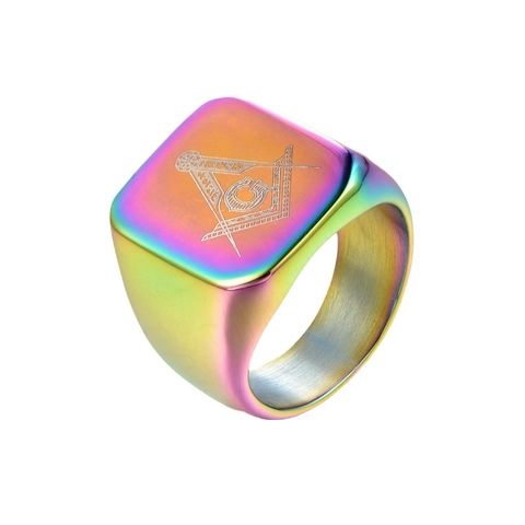 Vintage Stainless Steel Masonic Signet Ring For Men Freemasonry Square Compass Pattern Fashion Jewelry Punk Band Ring