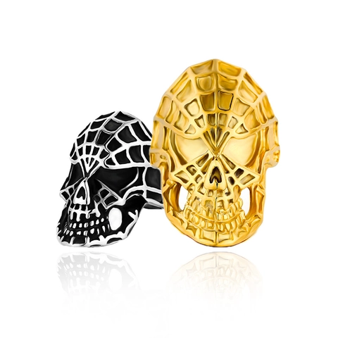 Anillo de Calavera de Acero Inoxidable Vintage para Hombre Gótico Punk Telaraña Tallado Halloween Fiesta Joyería Regalo