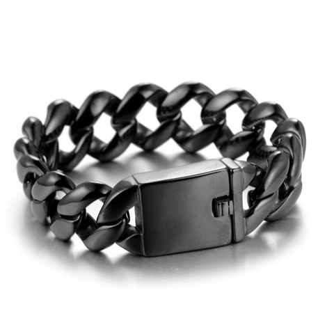 Men's Titanium Steel Cuban Link Bracelet Bold 21mm Thick Smooth Chain Jewelry With Box Clasp Gold Black Silver Bangle Gift