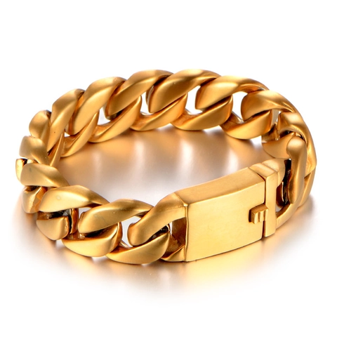 Men's Titanium Steel Cuban Link Bracelet Domineering Thick Chain Jewelry Gold Black Rose Gold Plated Fashion Hand Decor