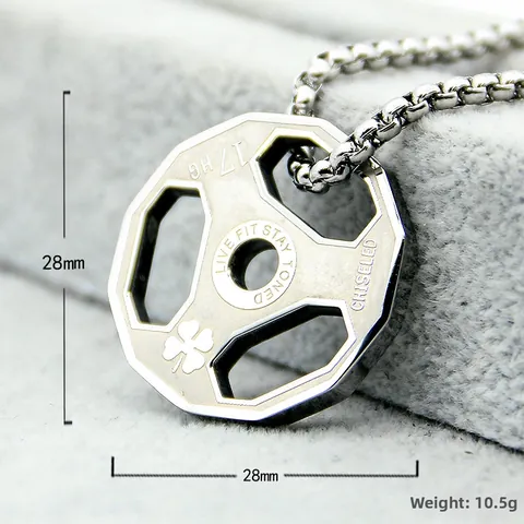 Titanium Steel Barbell Weight Plate Pendant Necklace Vintage Fitness Gym Motivational Jewelry For Men Women