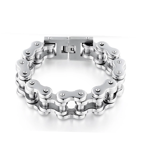 Pulsera de Cadena de Bicicleta de Acero Inoxidable para Hombre Brazalete Mecánico Industrial Pesado Joyería de Mano Pulida de Moda