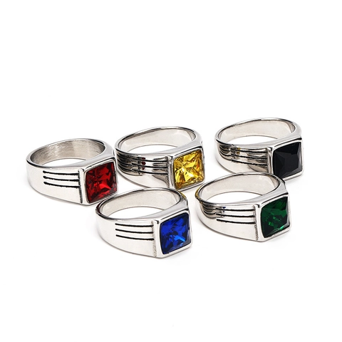 Anillo de Acero de Titanio para Hombre Moda Simple Zirconia Cuadrada Anillo de Sello Punk Hip Hop Geométrico Joyería Regalo