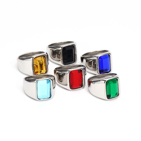 Anello in Acciaio al Titanio Vintage con Pietra Preziosa Rettangolare per Uomo Gioielli con Sigillo a Fascia Larga in Acciaio Inossidabile