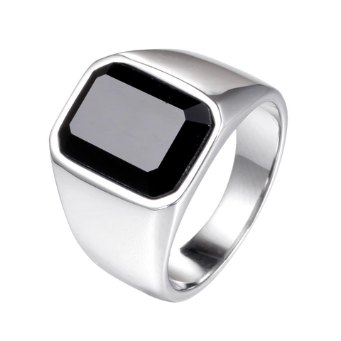 Vintage Edelstahl Schwarzer Strass Ring Für Herren Geometrischer Quadratischer Siegelring Business Mode Fingerschmuck