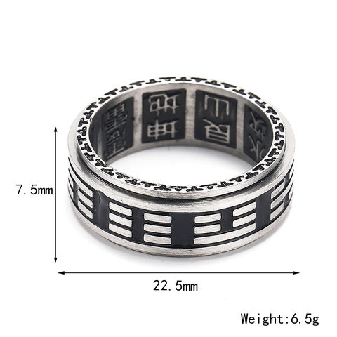 Vintage Stainless Steel Rotating Bagua Tai Chi Ring For Men Women Chinese Style Yin Yang Spinner Ring Retro Totem Jewelry Gift