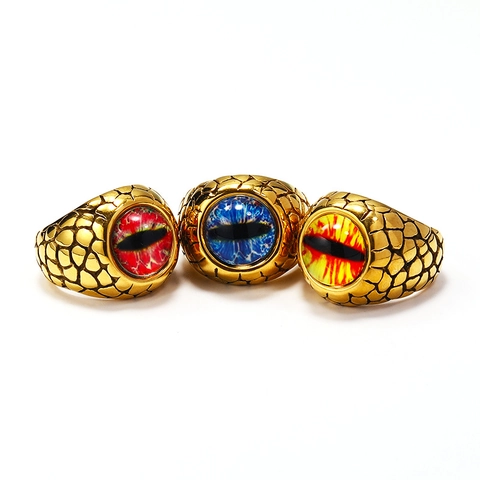 Anello in Acciaio Inossidabile Gotico Occhio di Drago per Uomo Retro Punk Texture a Scaglie Anello Malocchio Gioielli Regalo