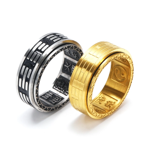 Vintage Stainless Steel Rotating Bagua Tai Chi Ring For Men Women Chinese Style Yin Yang Spinner Ring Retro Totem Jewelry Gift