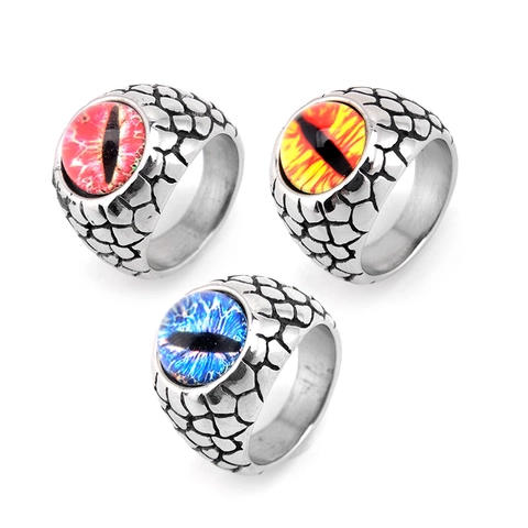 Anello in Acciaio Inossidabile Gotico Occhio di Drago per Uomo Retro Punk Texture a Scaglie Anello Malocchio Gioielli Regalo