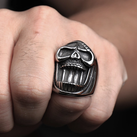 Men's Gothic Skull Head Stainless Steel Ring Beer Bottle Opener Punk Hip Hop Individualistic Cool Band Ring For Men Jewelry