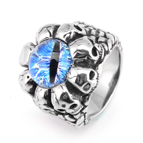 Anello in Acciaio Inossidabile Gothic Teschio Occhio del Diavolo per Uomo Punk Rock Vintage Gioielli in Blu Rosso Giallo