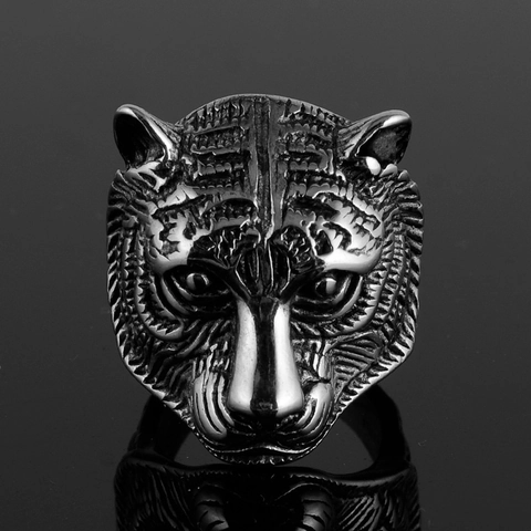 Vintage Stainless Steel Tiger Head Ring For Men Punk Gothic Animal Totem Carved Band Retro Biker Jewelry Gift Accessory
