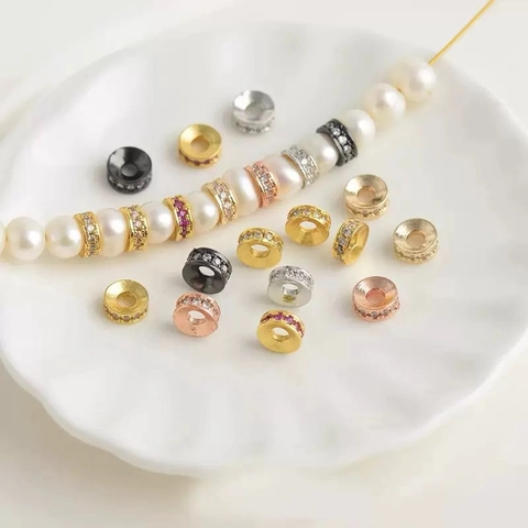 Copper Zirconia Round Spacer Beads 18K Gold Plated Rondelle Crystal Charm Beads For DIY Jewelry Making Bracelet Necklace